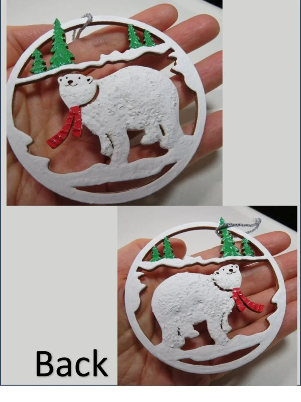 White Wood Winter Ornaments Lot 9 Polar Bear Birds Snowflake Rhinestone